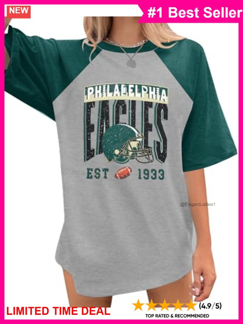 Women's Football Game Day Tee Raglan Sleeve Cotton Blend Casual Top